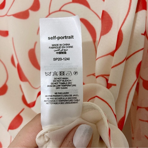 Self Portrait High Neck Printed Blouse Choker Detail Red/Ecru Size UK6/US 2 - Picture 12 of 14